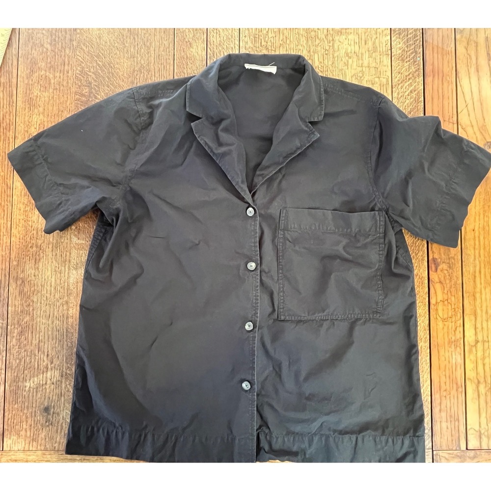Everlane women's 100% cotton black button up shirt sleeve shirt L sustainable
